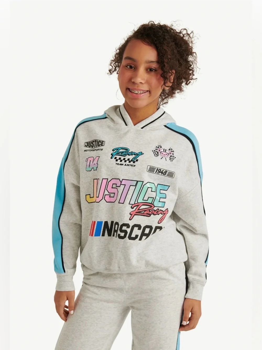 Justice Girls' Gray & Blue Racing Hoodie - Justice Racing NASCAR